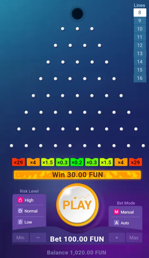 Fonctionnement et param&egrave;tres du jeu Plinko